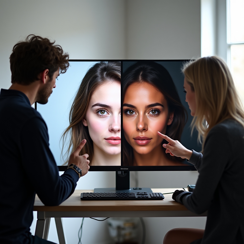 Confronto before/after di una fotografia durante una sessione di revisione portfolio