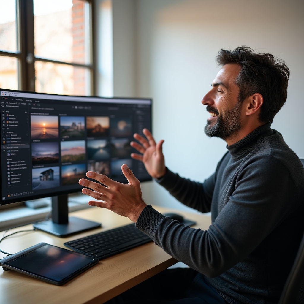 Istruttore che mostra tecniche di editing su monitor grande durante una sessione formativa