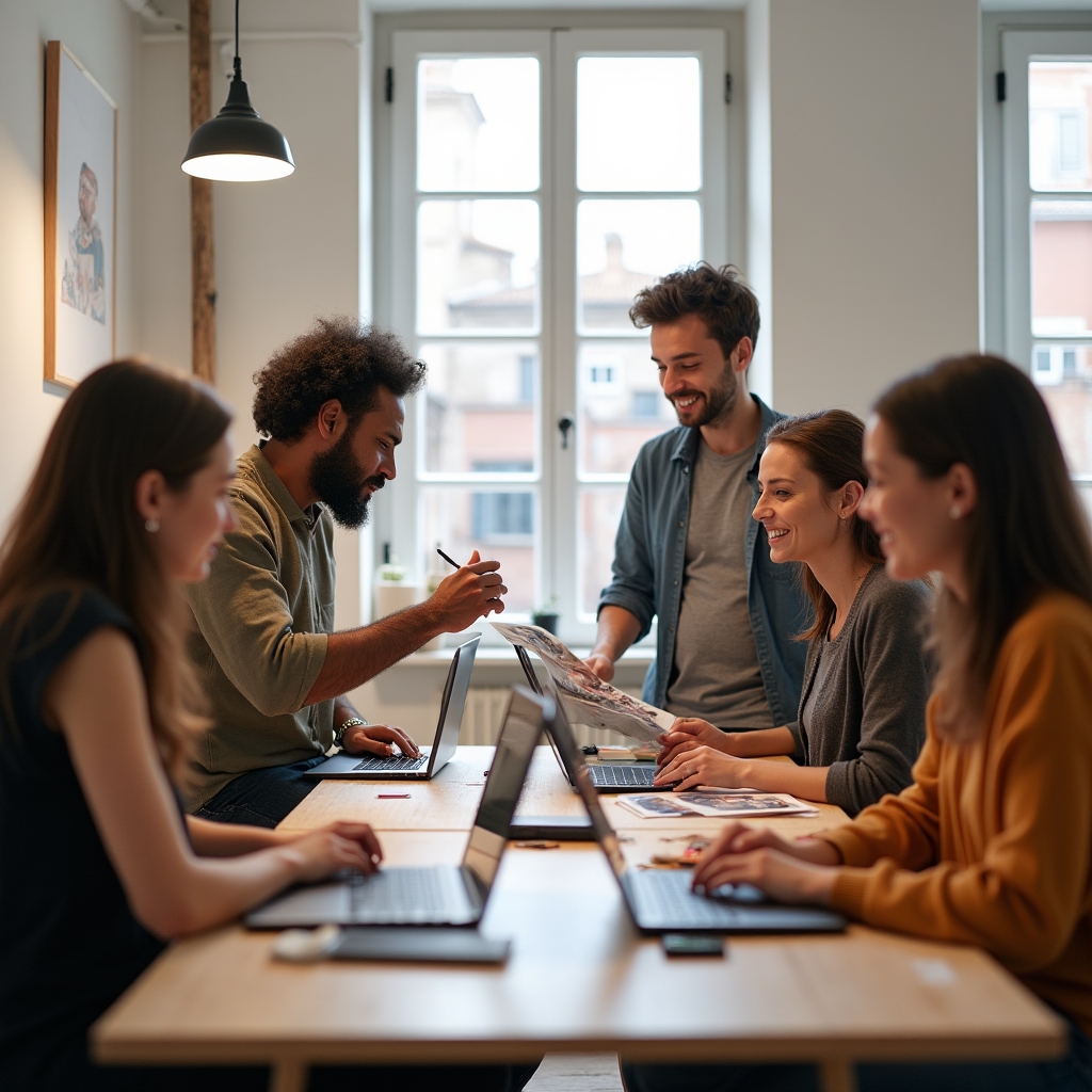 Partecipanti al workshop weekend di fotografia impegnati in sessioni di editing pratiche